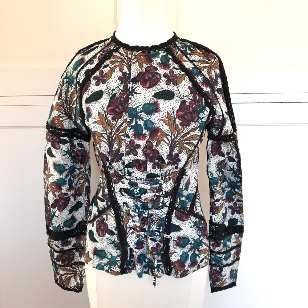 TOPSHOP Floral Cotton Long Sleeve Top Size 4 NWT - Picture 2 of 13